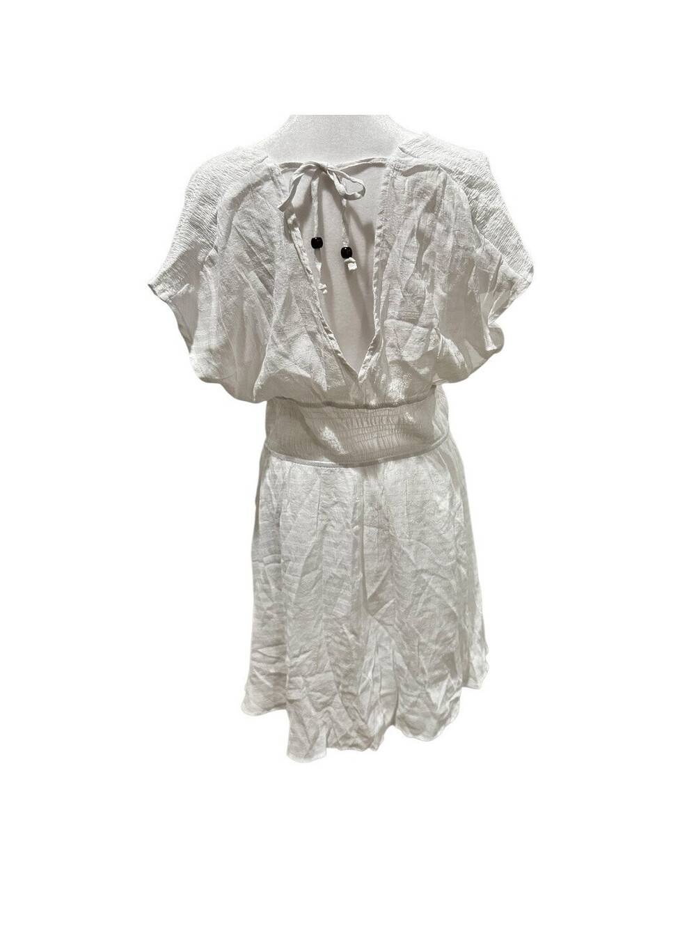 NWT Cupshe White Dolman Sleeve Smocked Waist Cover-Up Dress Large - Picture 5 of 14